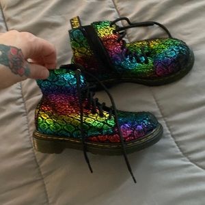 Dr Marten rainbow holographic boots.
